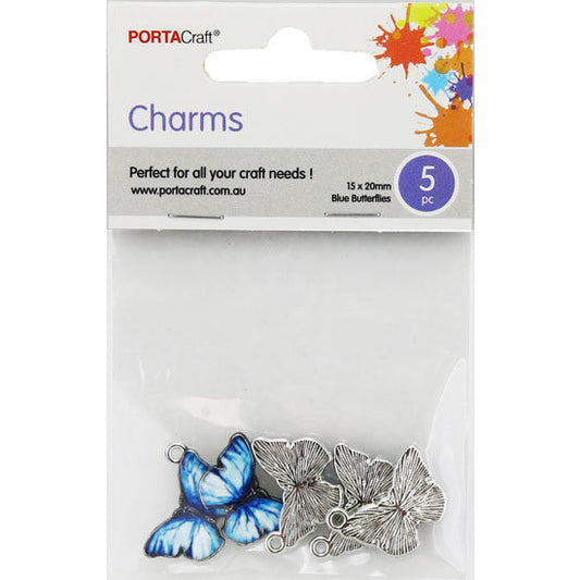 Charms Metal 5pc 15x20mm Blue Butterflies