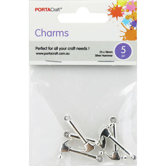 Charms Metal 5pc 25x18mm Hammers Silver