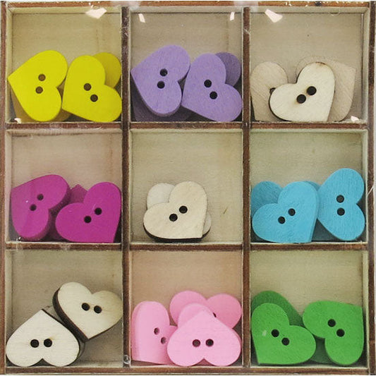 Buttons Hearts 20mm 36pk Wooden