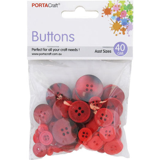Buttons Round Asst 40g Red