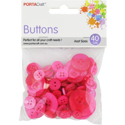 Buttons Round Asst 40g Dark Pink