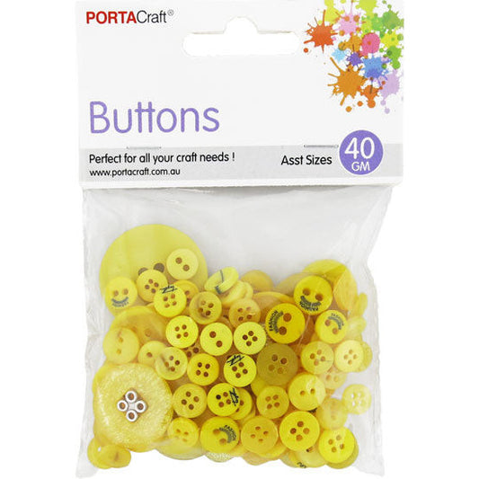Buttons Round Asst 40g Yellow