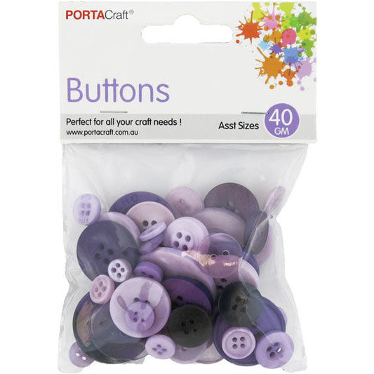 Buttons Round Asst 40g Purple