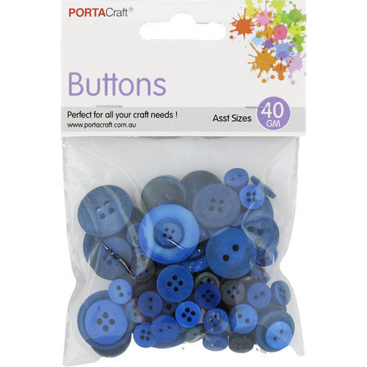 Buttons Round Asst 40g Blue