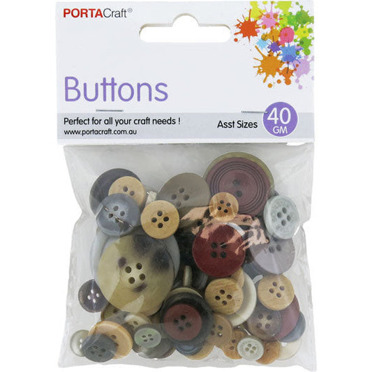 Buttons Round Asst 40g Sand