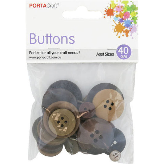 Buttons Round Asst 40g Brown
