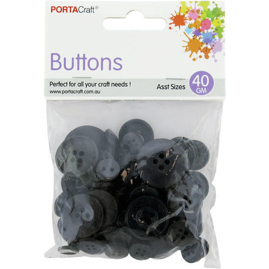 Buttons Round Asst 40g Black