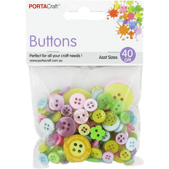 Buttons Round Asst 40g Pastel