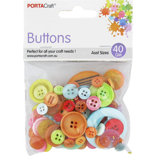 Buttons Round Asst 40g Bright