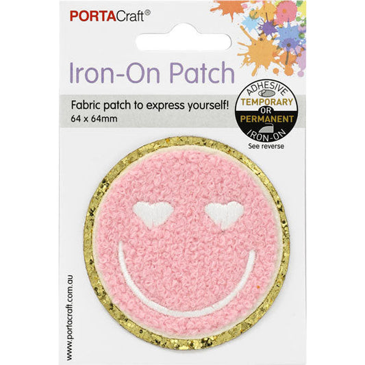 Iron-on & Self-Adhesive Patch Smiley Pink 64x64mm