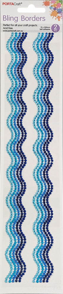 Rhinestone Borders Waves 19mm x 30cm 2pk - Blues