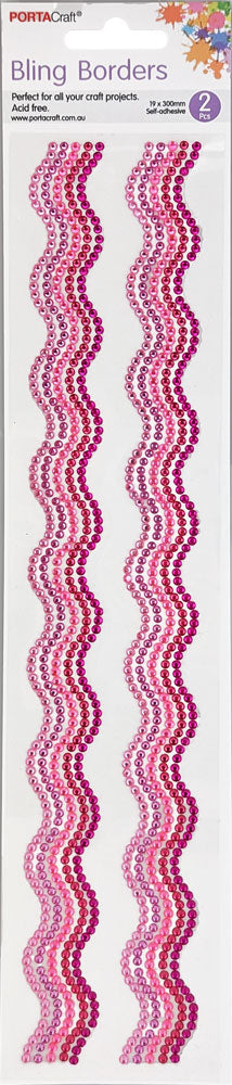 Rhinestone Borders Waves 19mm x 30cm 2pk - Pinks