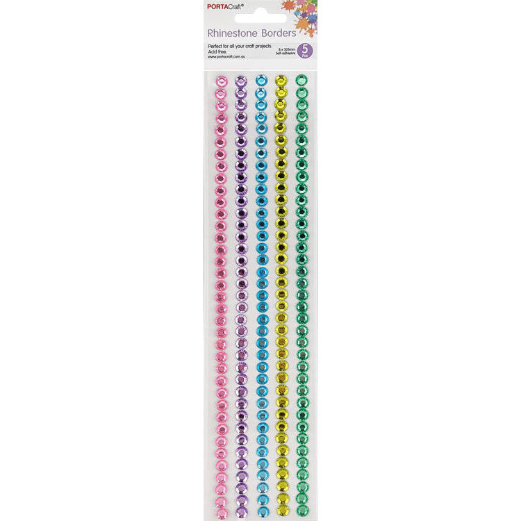 Rhinestone Borders 8mm x 30cm 5 Strips - Pastel Colours