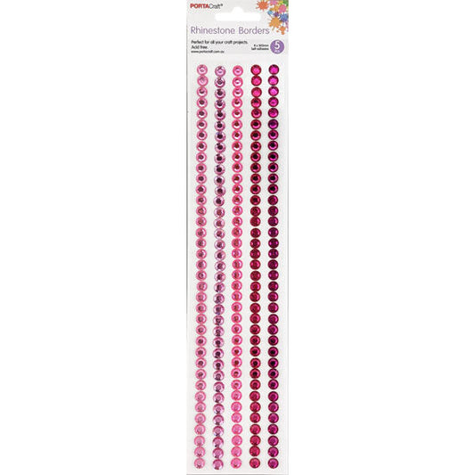 Rhinestone Borders 8mm x 30cm 5 Strips - Pinks