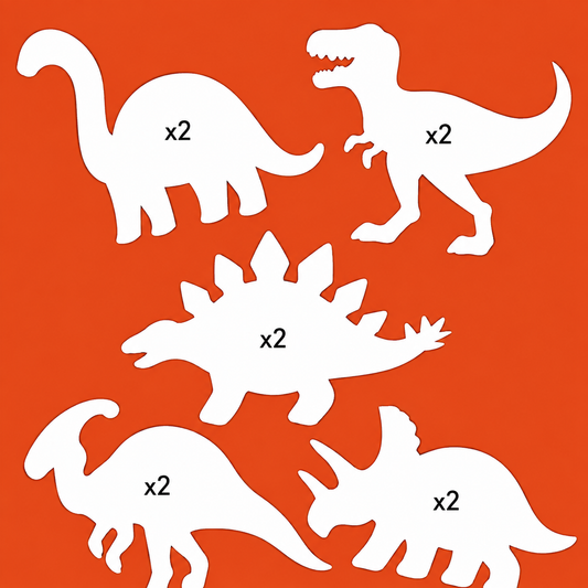 Dinosaur themed card shapes 10 pack for prehistoric crafts, kids birthday activities, school art and handmade cards