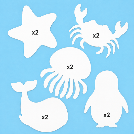 Ocean life card shapes 10 pack for marine animal crafts, underwater themed cards, school projects and kids creative activities