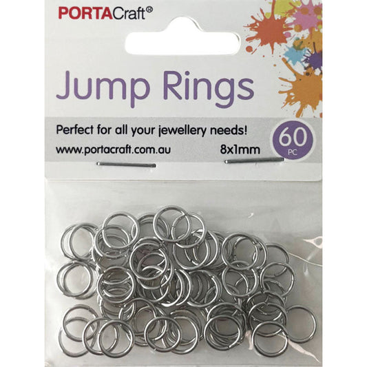 Jump Rings 8x1mm 60pk Silvered
