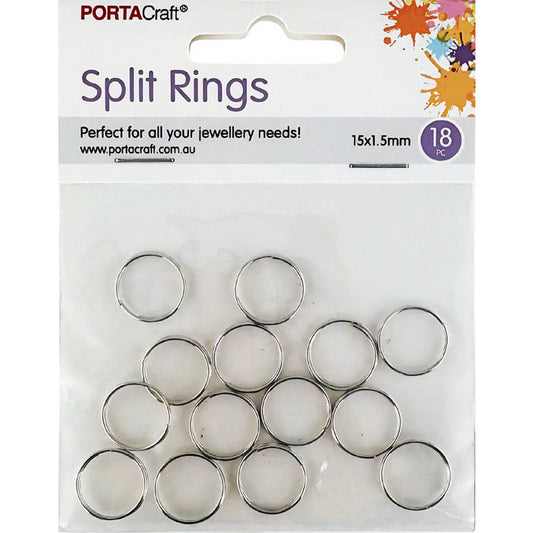 Split Rings 15x1.5mm 18pk Silvered