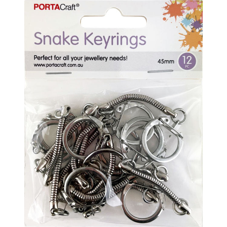 Keyrings w Snake Chain 45mm 12pk Silvered