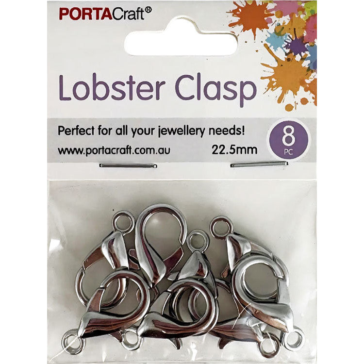 Lobster Clasps 22.5x11mm 8pk Silvered