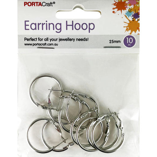 Earring Hoops 25x2mm 10pk Silvered