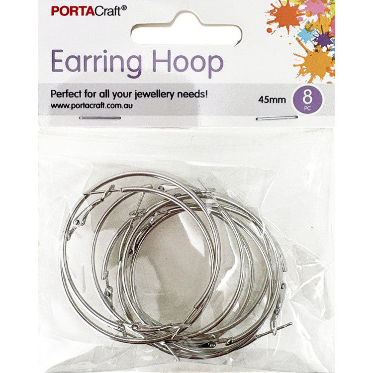 Earring Hoops 45x2mm 8pk Silvered