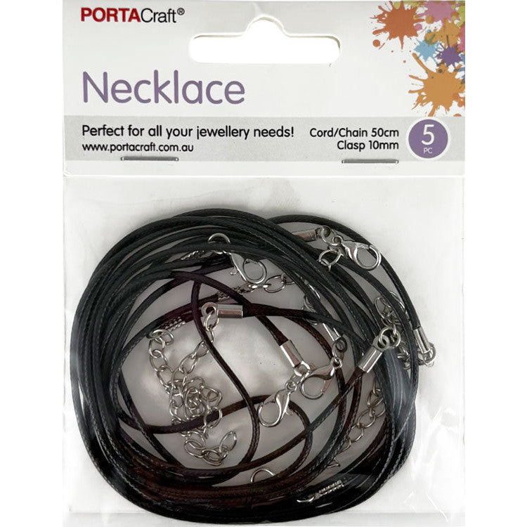 Necklace Wax Cord 50cm w Lobster 10mm 5pk Black