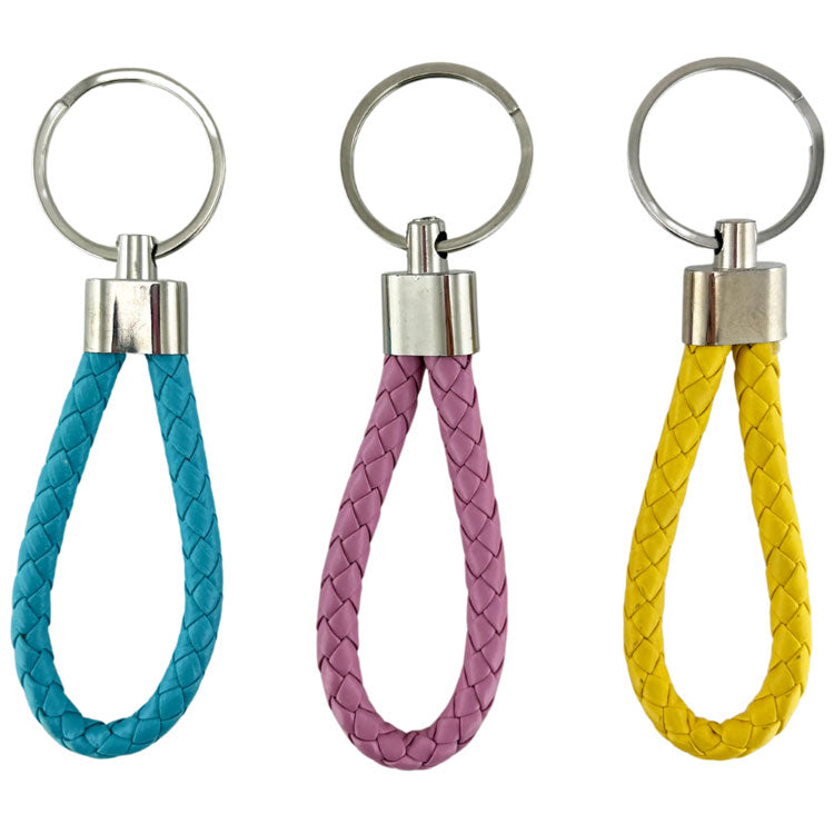 Keyring Faux Leather 11cm 3 Pack - Blue, Pink, Yellow