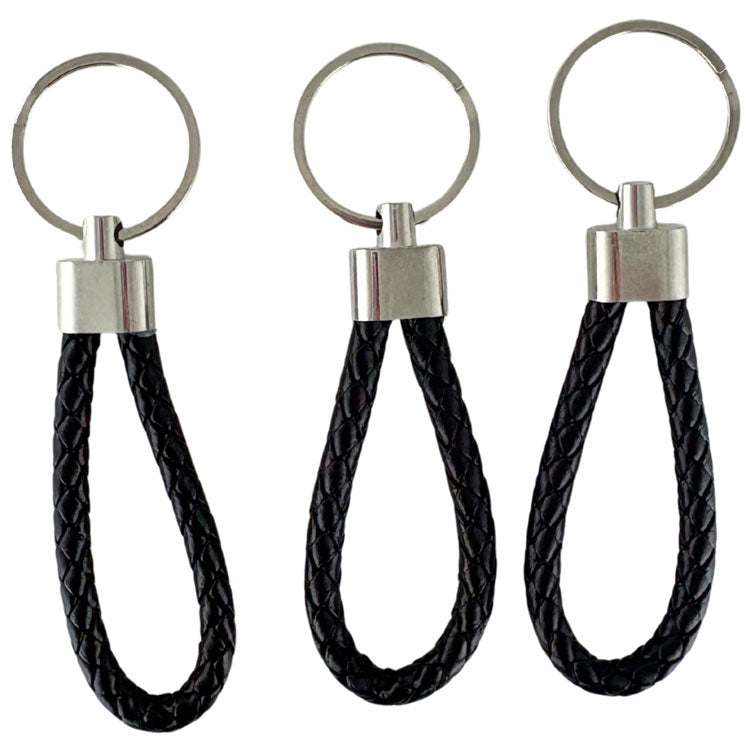 Keyring Faux Leather 11cm 3 Pack - Black