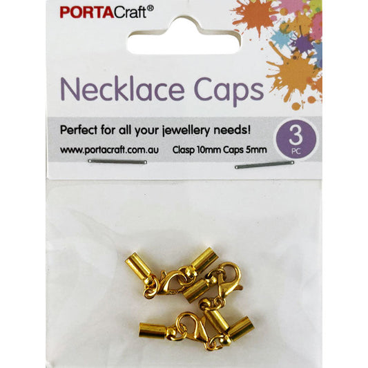 Necklace Caps 5mm w Lobster Clasps 10mm 3pk Golden