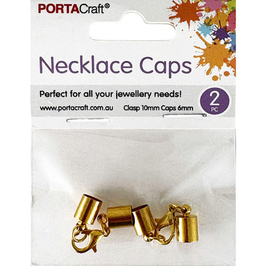 Necklace Caps 6mm w Lobster Clasps 10mm 2pk Golden