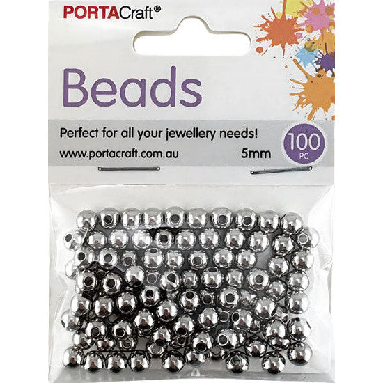 Beads 5mm 100pk Round Silvered