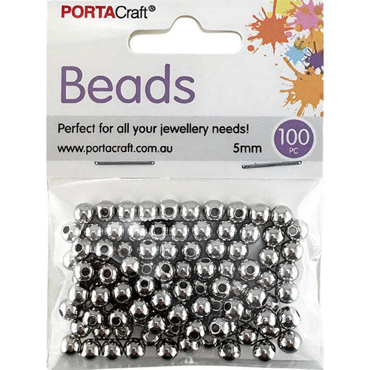 Beads 5mm 100pk Round Silvered