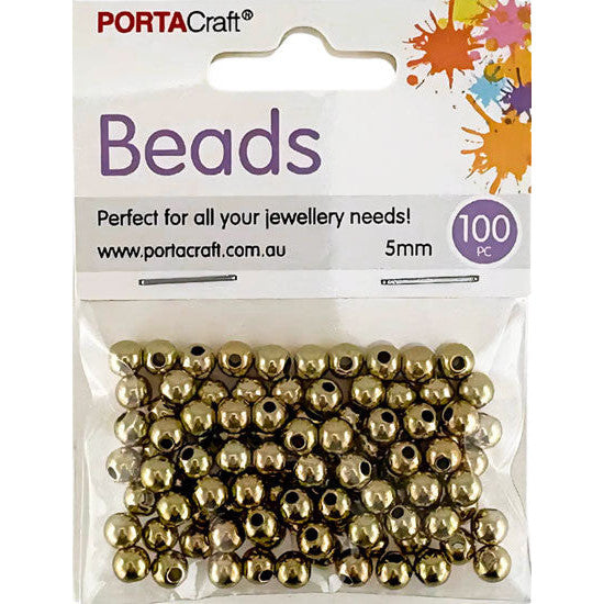 Beads 5mm 100pk Round Golden