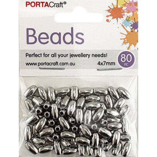 Beads 4x7mm 80pk Oval Silvered