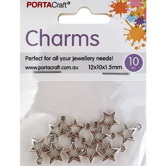 Charms Metal 10pc Stars 12x10x1.5mm Silvered