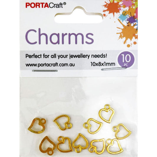 Charms Metal 10pc Hearts 10x8x1mm Golden