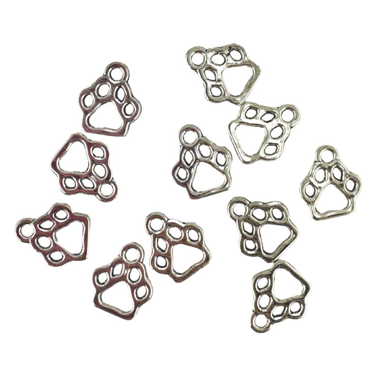 Paw Prints Metal Charms in Silver Tone 10pc