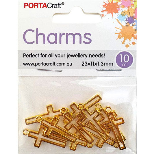 Charms Metal 10pc Crosses 23x11x1.3mm Golden
