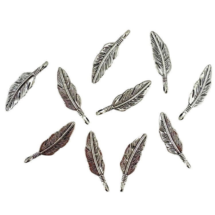 Feathers Metal Charms in Silver Tone 10pc