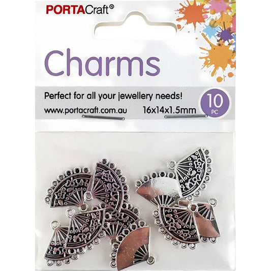 Charms Metal 10pc Fans 16x14x1.5mm Silvered
