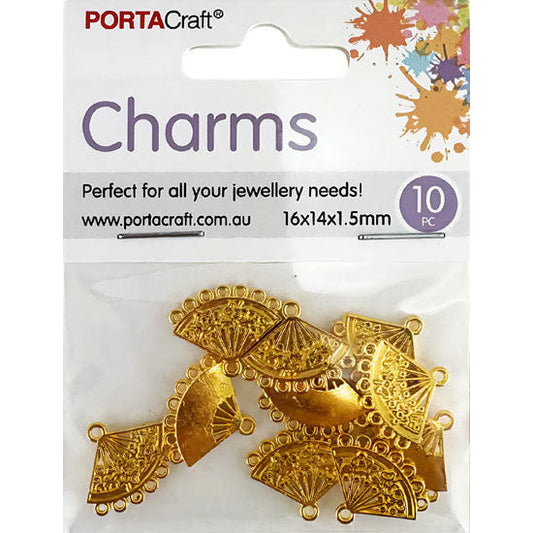 Charms Metal 10pc Fans 16x14x1.5mm Golden