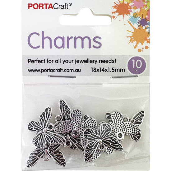 Charms Metal 10pc Butterflies 18x14x1.5mm Silvered
