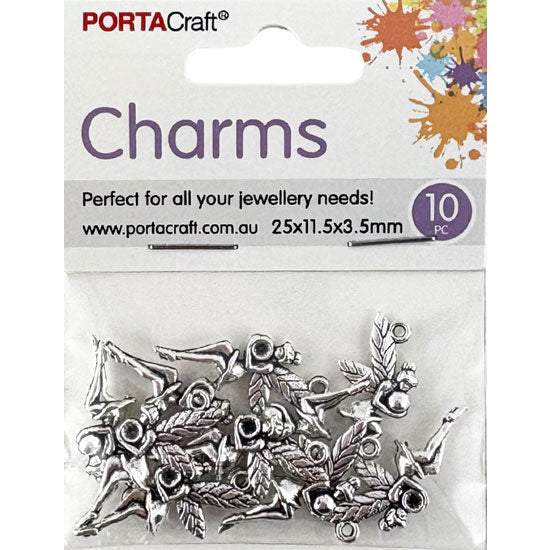 Charms Metal 10pc Fairies 25x11.5x3.5mm Silvered
