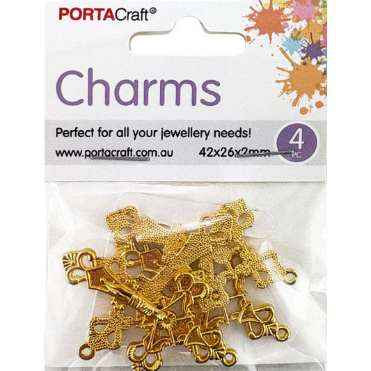 Charms Metal 4pc Crosses 42x26x2mm Golden