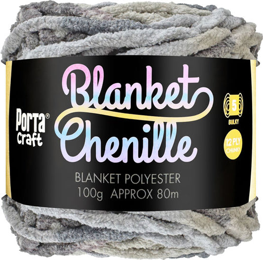 Chenille Blanket Yarn 100g 80m 12ply - Granite