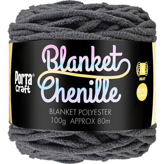 Chenille Blanket Yarn 100g 80m 12ply - Solid Dark Grey