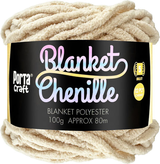 Chenille Blanket Yarn 100g 80m 12ply - Solid Flat White