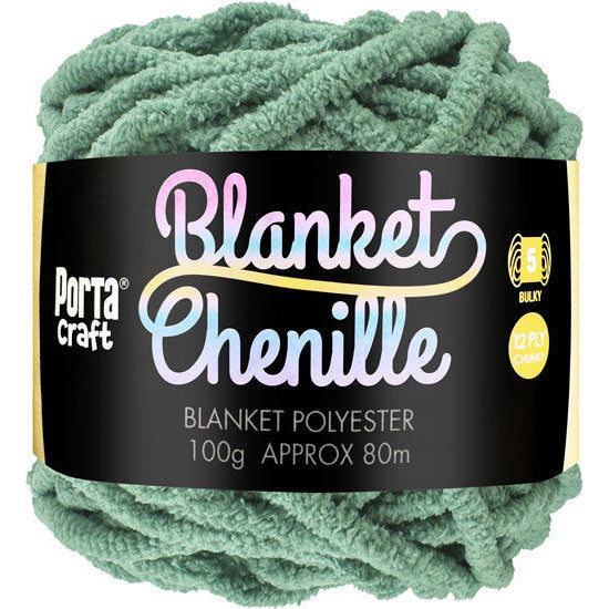 Chenille Blanket Yarn 100g 80m 12ply - Solid Eucalyptus