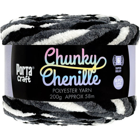 Chunky Chenille Yarn 200g 58m Multi Silver Camo